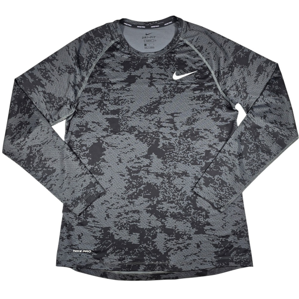 Nike Pro Dri-FIT Training Black Camo Slim Fit L/S Performance Shirt Men's Size L